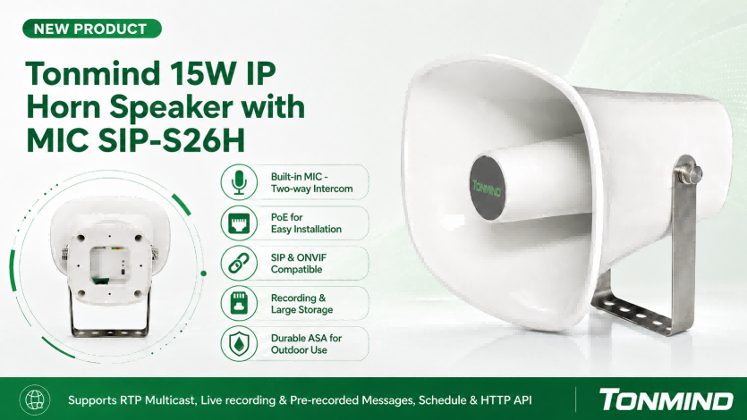 Tonmind, 내장 마이크가 포함된 새로운 15W IP 혼 스피커 SIP-S26H 출시